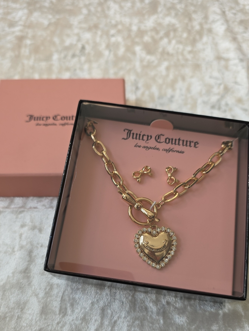 NWT Juicy Couture Gold Heart Toggle Coquette Girl Necklace & Earrings